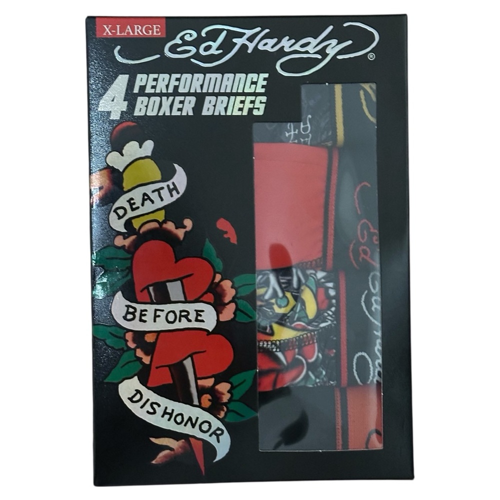 Ed Hardy 4 Pack Performance Boxer Briefs Mens XL 40-42 Multicolor Print Soft New